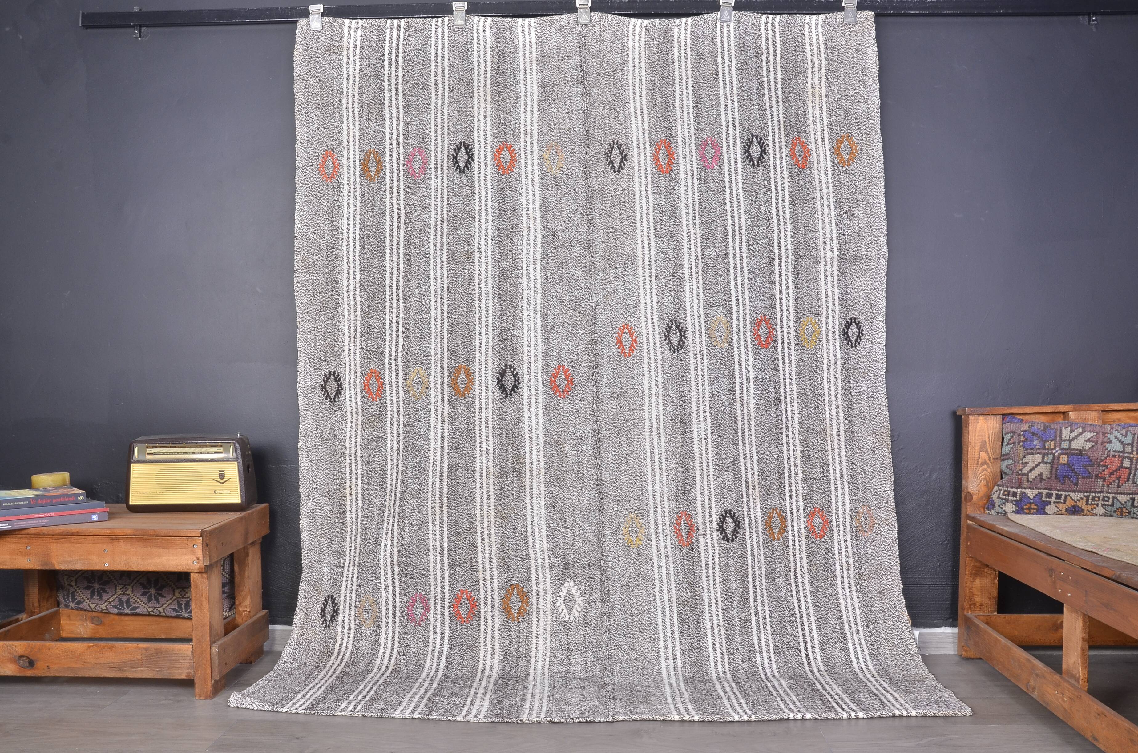 Tapis Kilim à Rayures Oushak Turc skuc304