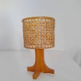 Lampe années 70 cannage et bois