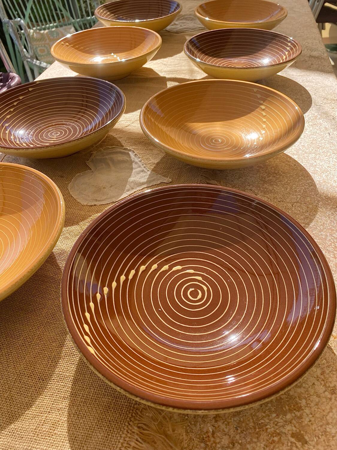 Vintage glazed ceramic deep plates