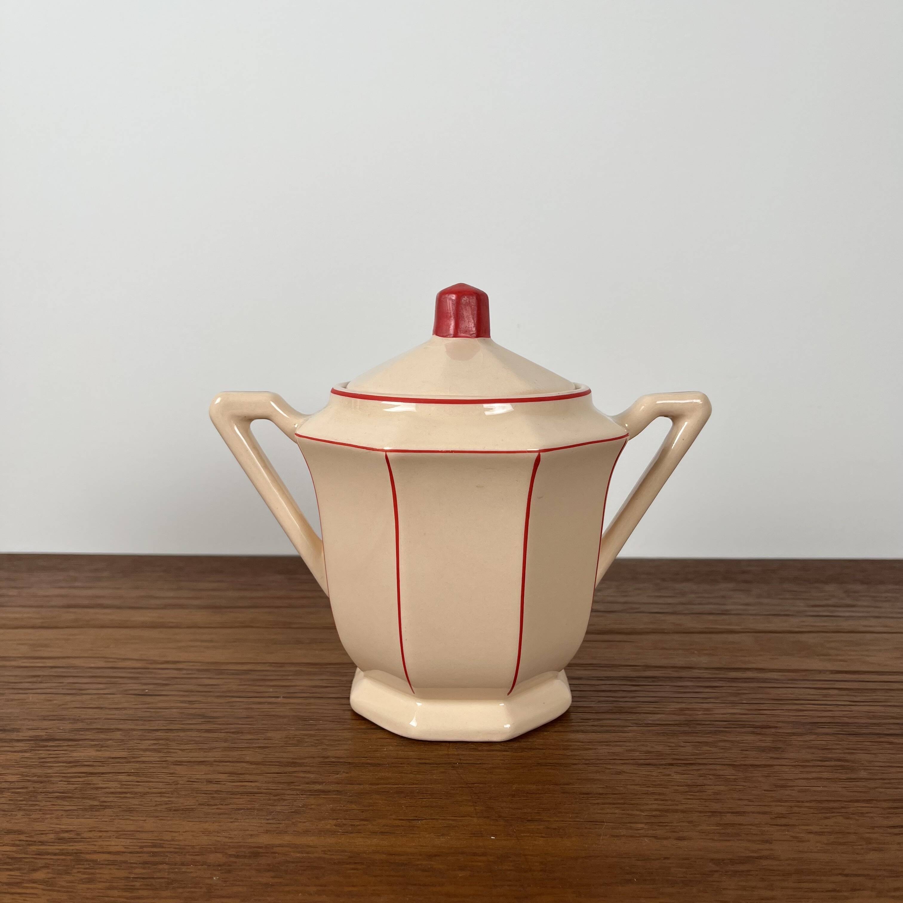 Digoin-Sarrguemines Art Deco pink and red coffee/tea set