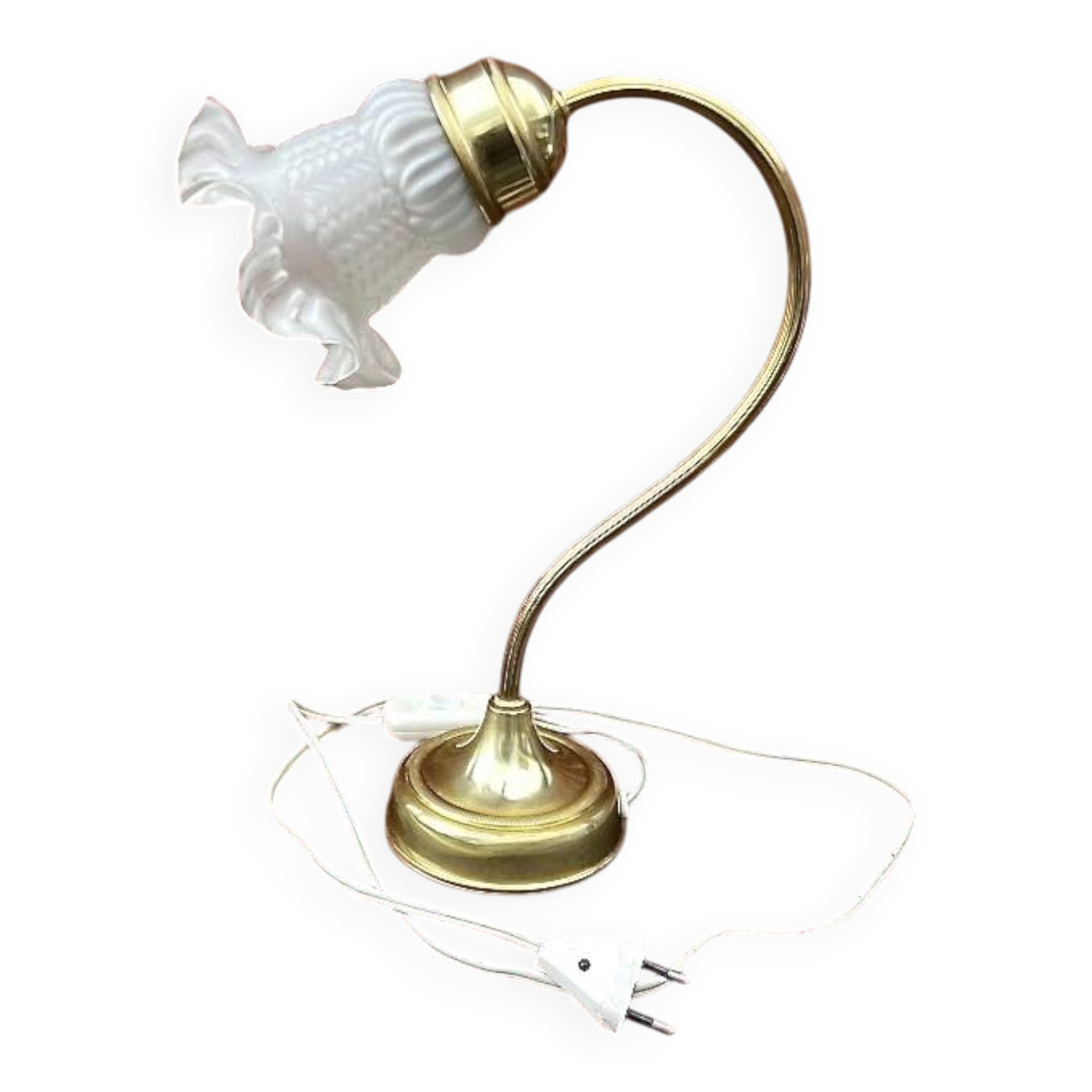 Antique brass and glass swan neck bedside lamp.