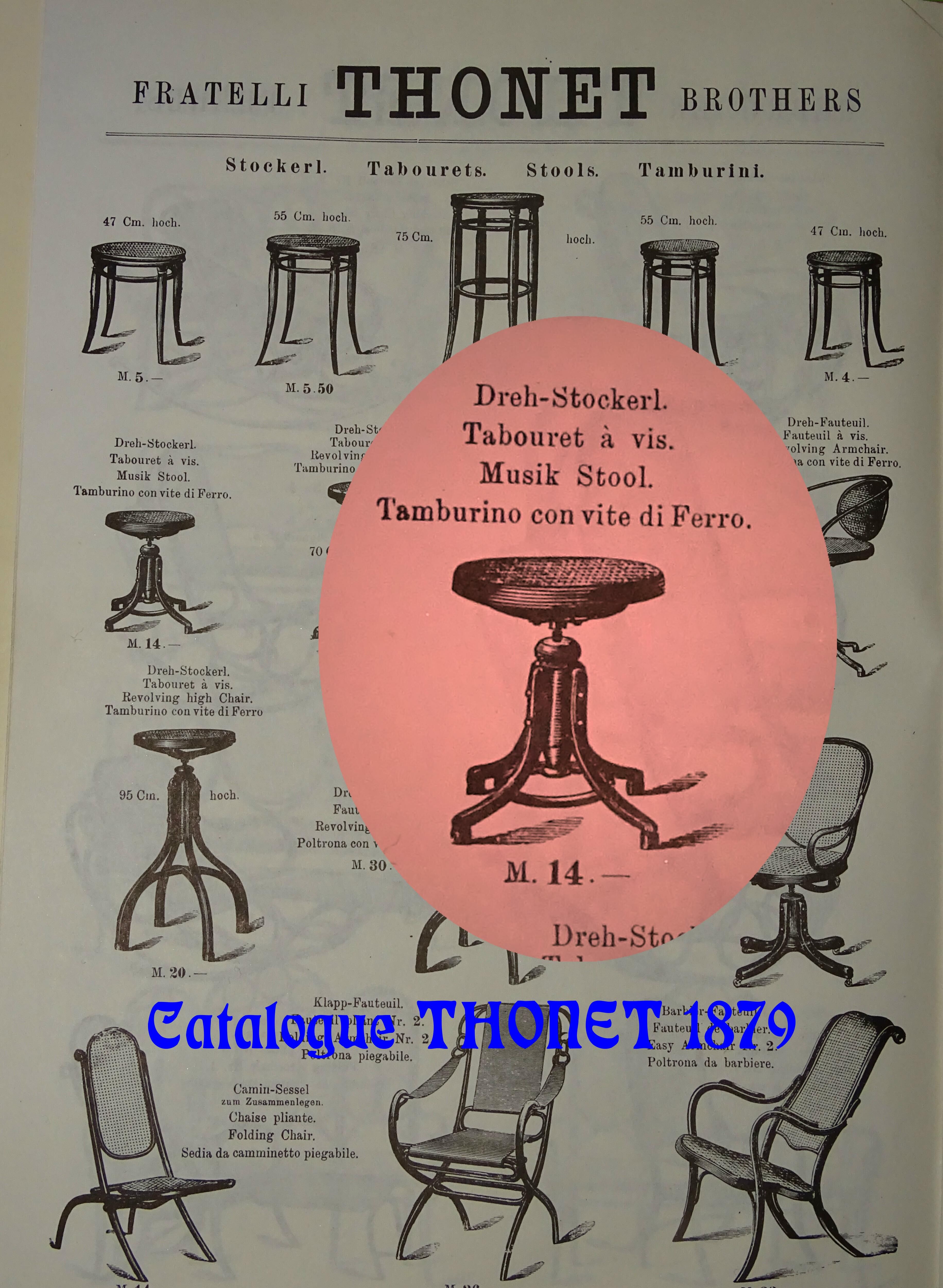 Thonet 1890 piano stool, canna