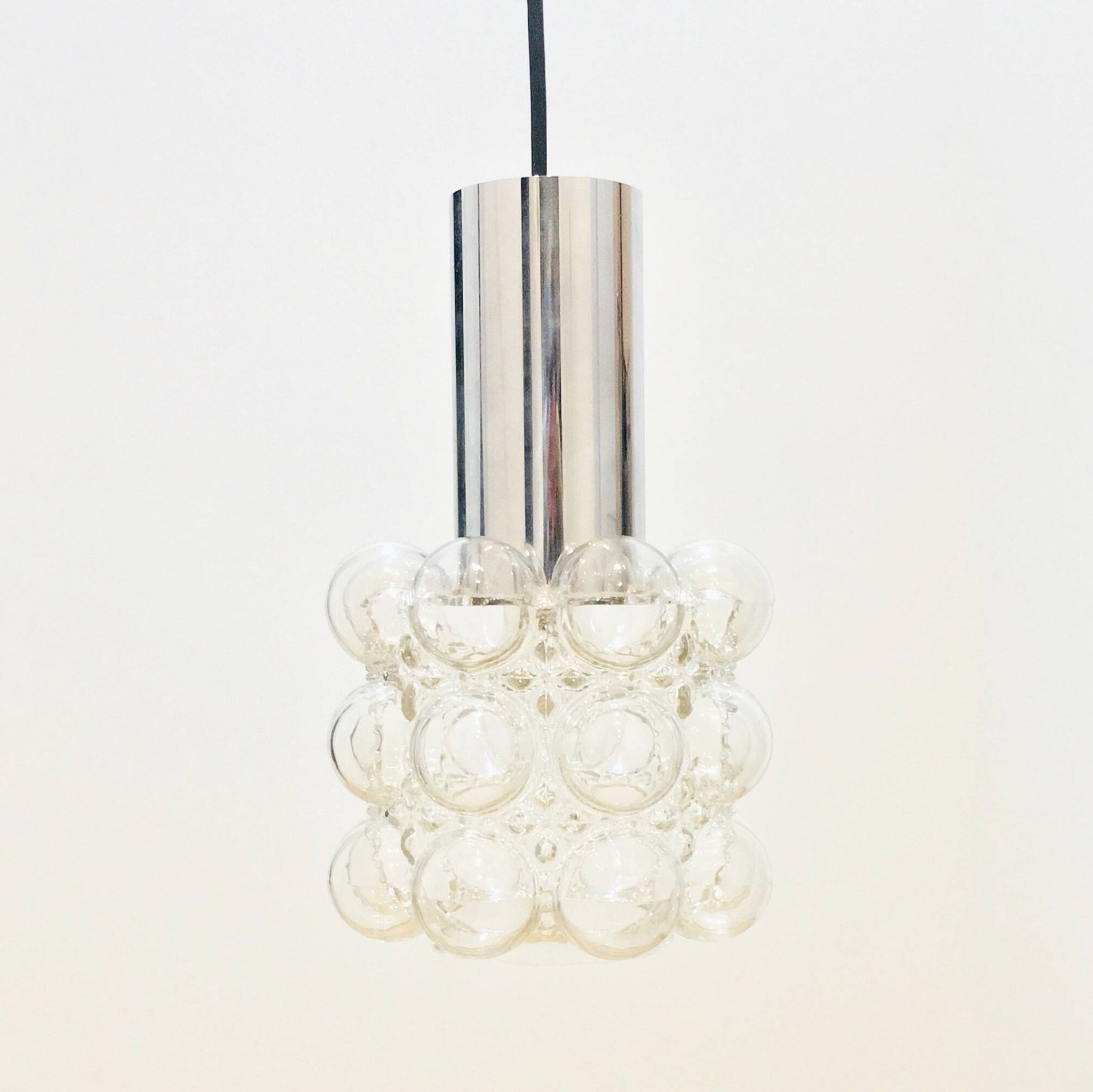 Mid Century Bubble Glass & Chrome Ceiling Light/Pendant by Helena Tynell for Limburg, Germany, 1960s