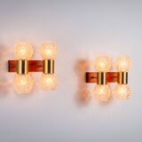 Pair of Swedish wall lamps with teak wood, brass and glass cup shade