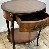 Louis XV style transitional pedestal table in cube marquetry