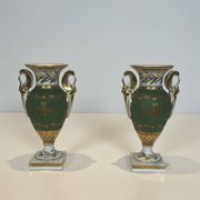 Pair of Empire Style Porcelain Vases, Decorated with Swans and Bundles