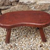 Vintage french hand turned solid oak 4 legged kidney shaped childs stool 3772