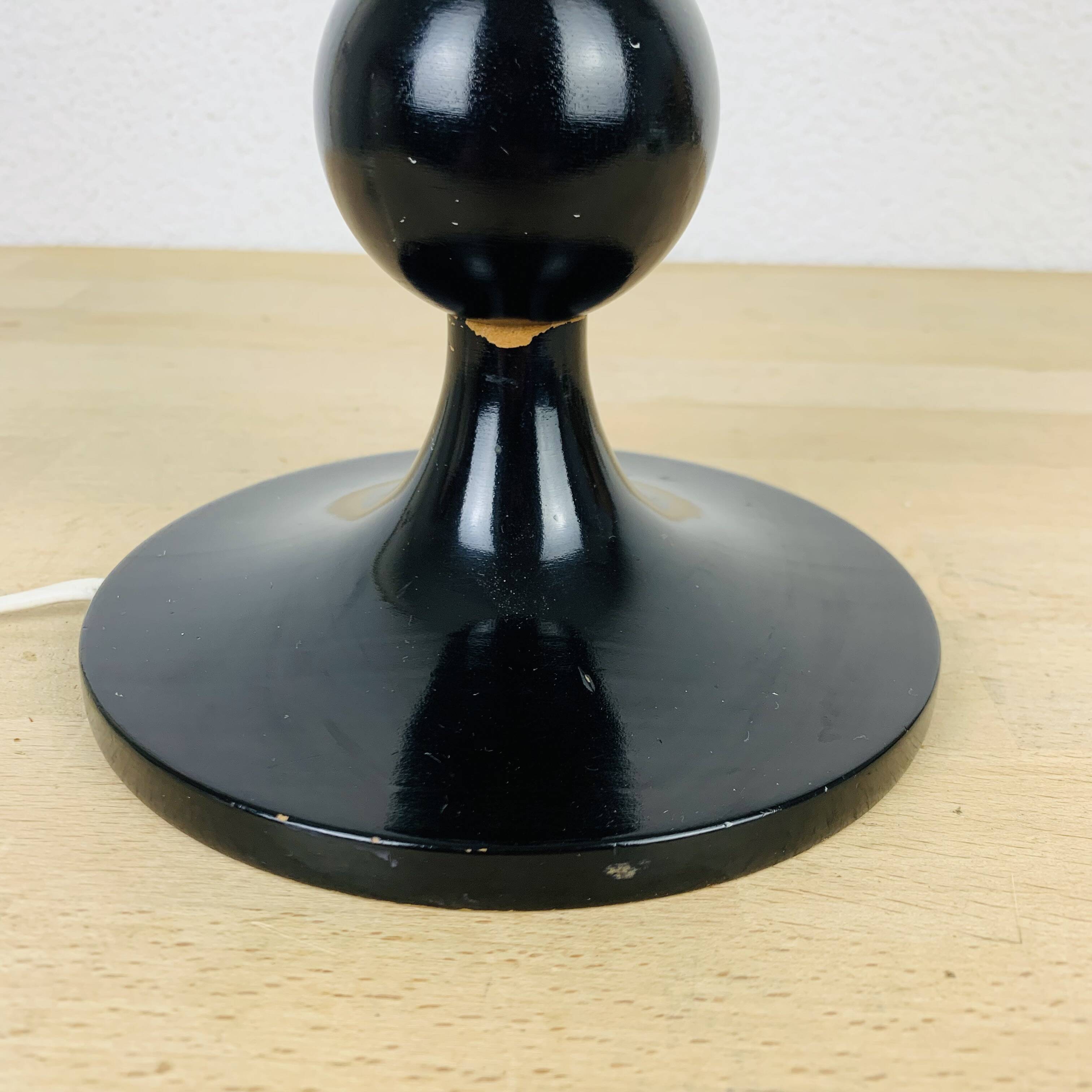 Black turned wood lamp seventies flower lampshade