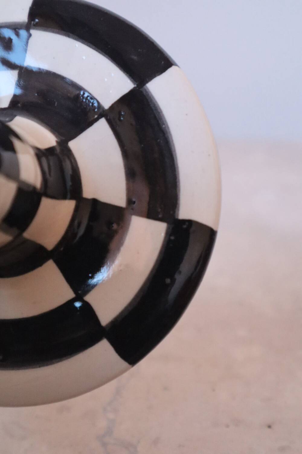 Modern Handmade Black and White Checkered Candlestick Holder