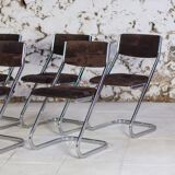 5 tubular chairs in suede and chrome by Roche Bobois, 1970.