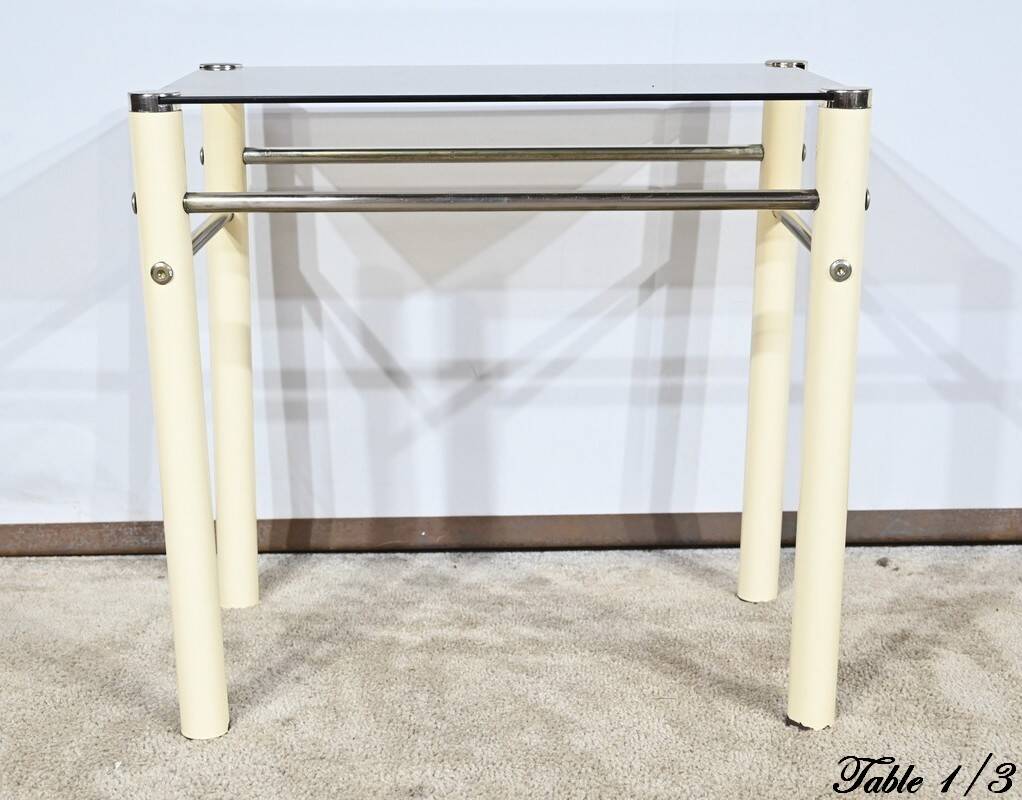 Tables Gigognes en Métal Beige, attribuées à Yves Boutboul – 1970