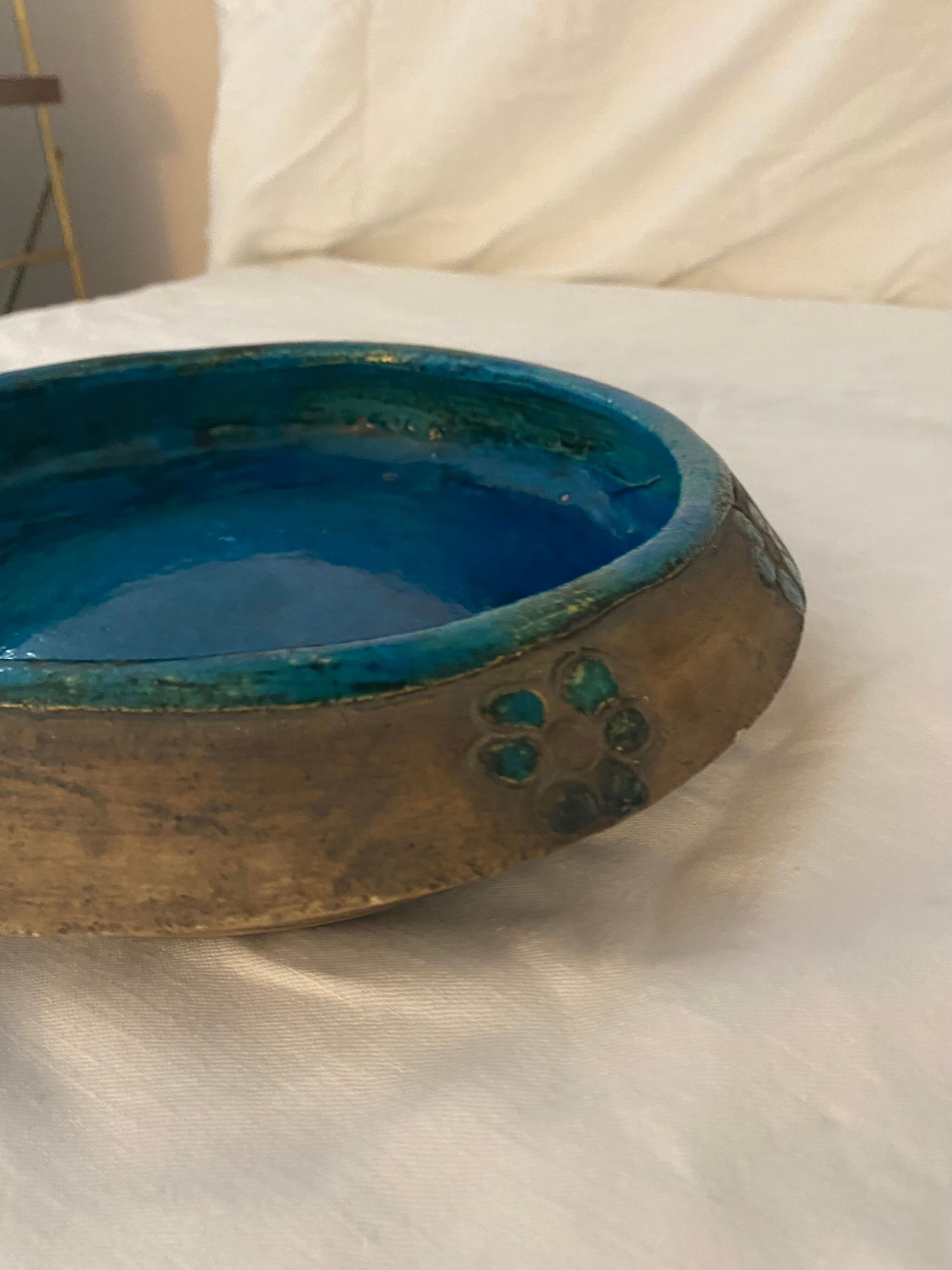 Blue and grey ceramic pottery dish