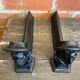 Pair of Fireplace Chenets Man with Hat Black Cast Iron Vintage #D703