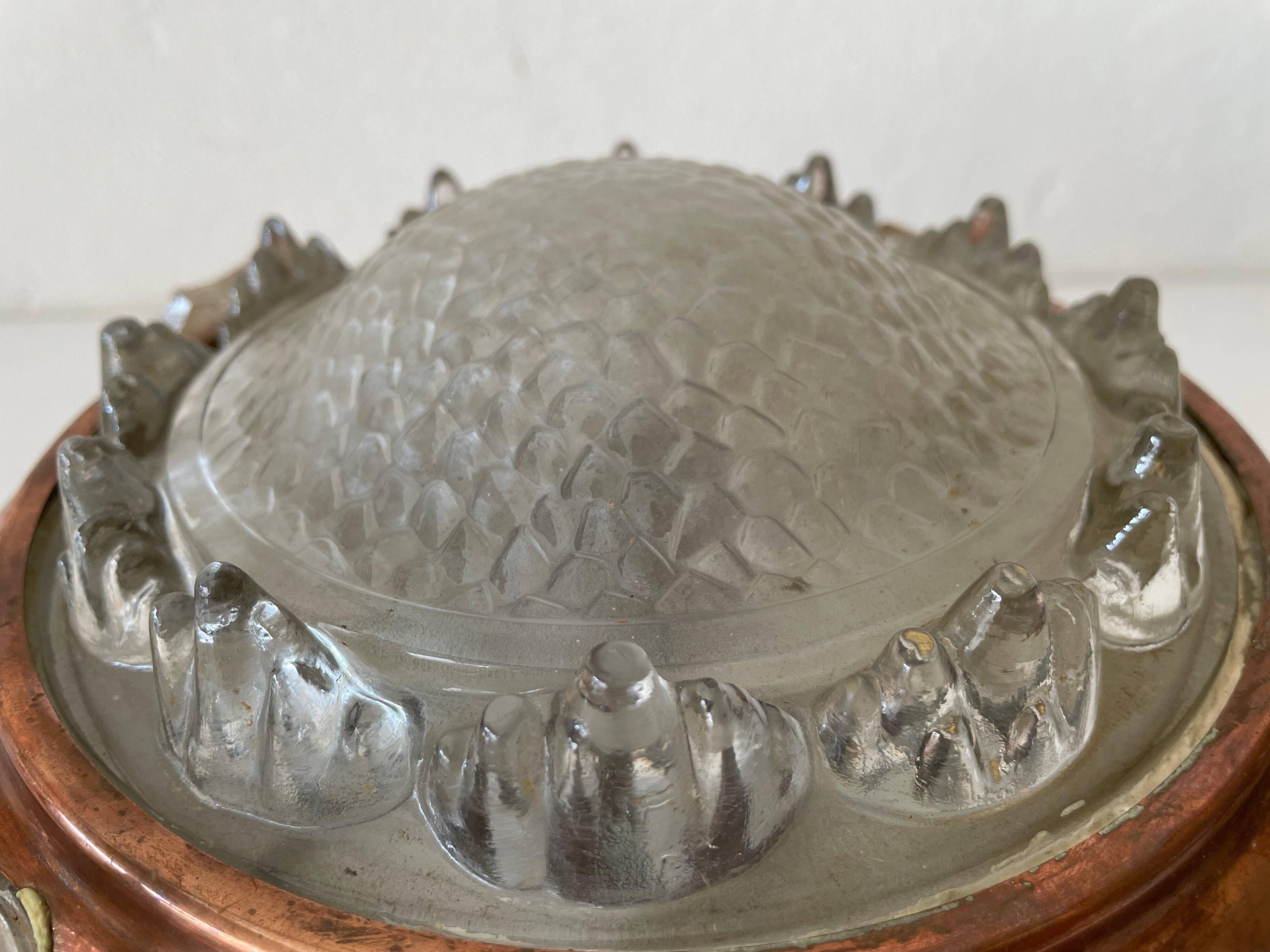 Exceptional flush ceiling light Italian Art Deco in copper and glass, 1940s, Italy