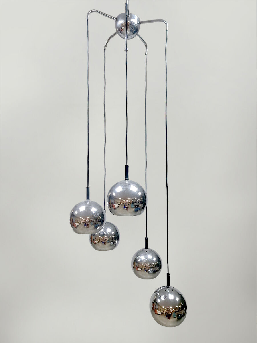 Vintage chrome cascade pendant '70's silver globes'