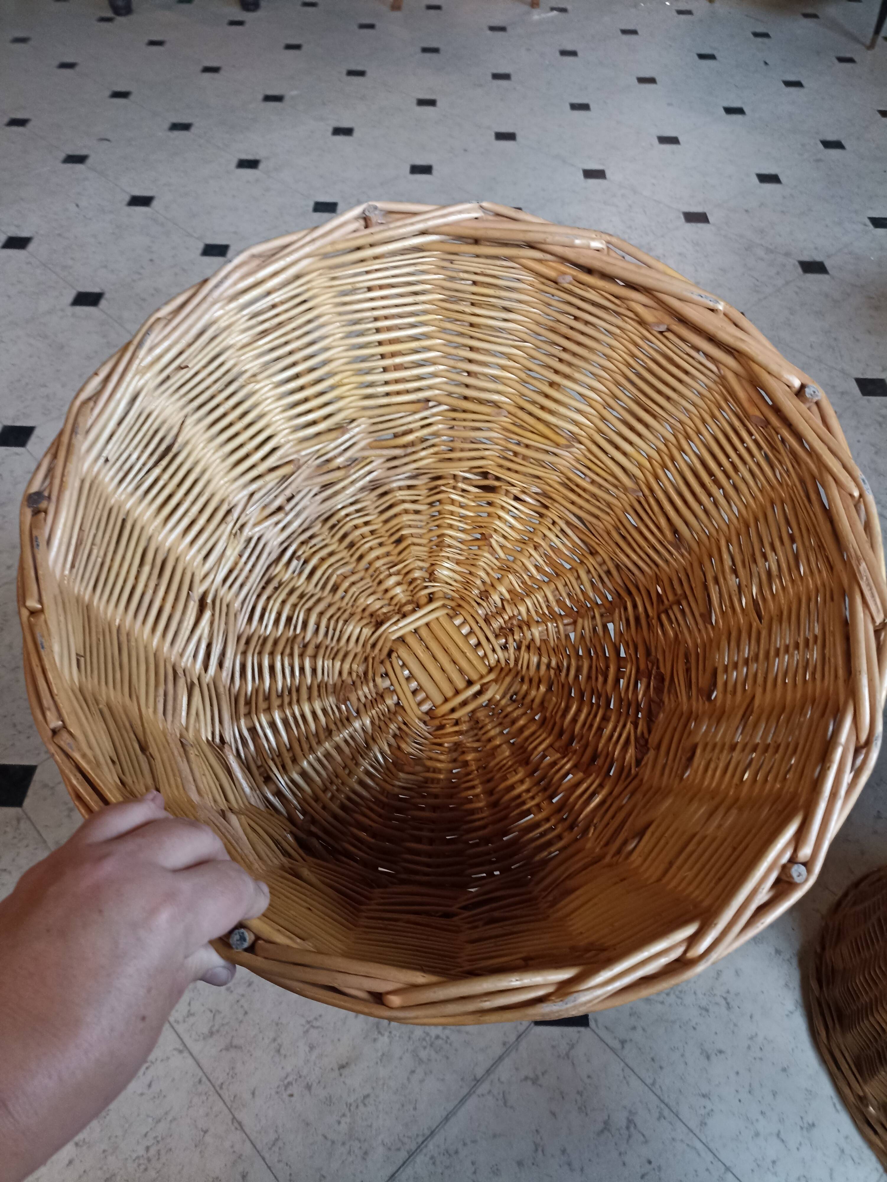 Set of 2 vintage 1970s rattan children's armchairs with orange cushions