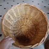 Set of 2 vintage 1970s rattan children's armchairs with orange cushions