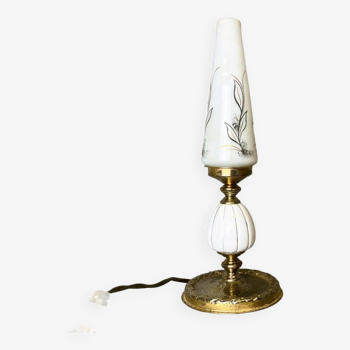 Petite lampe de table portugaise en verre et laiton