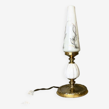 Small Portuguese glass and brass table lamp