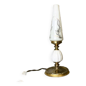 Petite lampe de table portugaise en verre et laiton