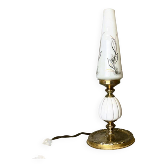 Small Portuguese glass and brass table lamp