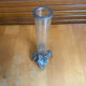 Vase Soliflore Ancien Verre + Piétement Étain Décor Fleurs France Vint