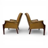 Set of two moss green Froxfield leather armchairs by Parker Knoll, 1960