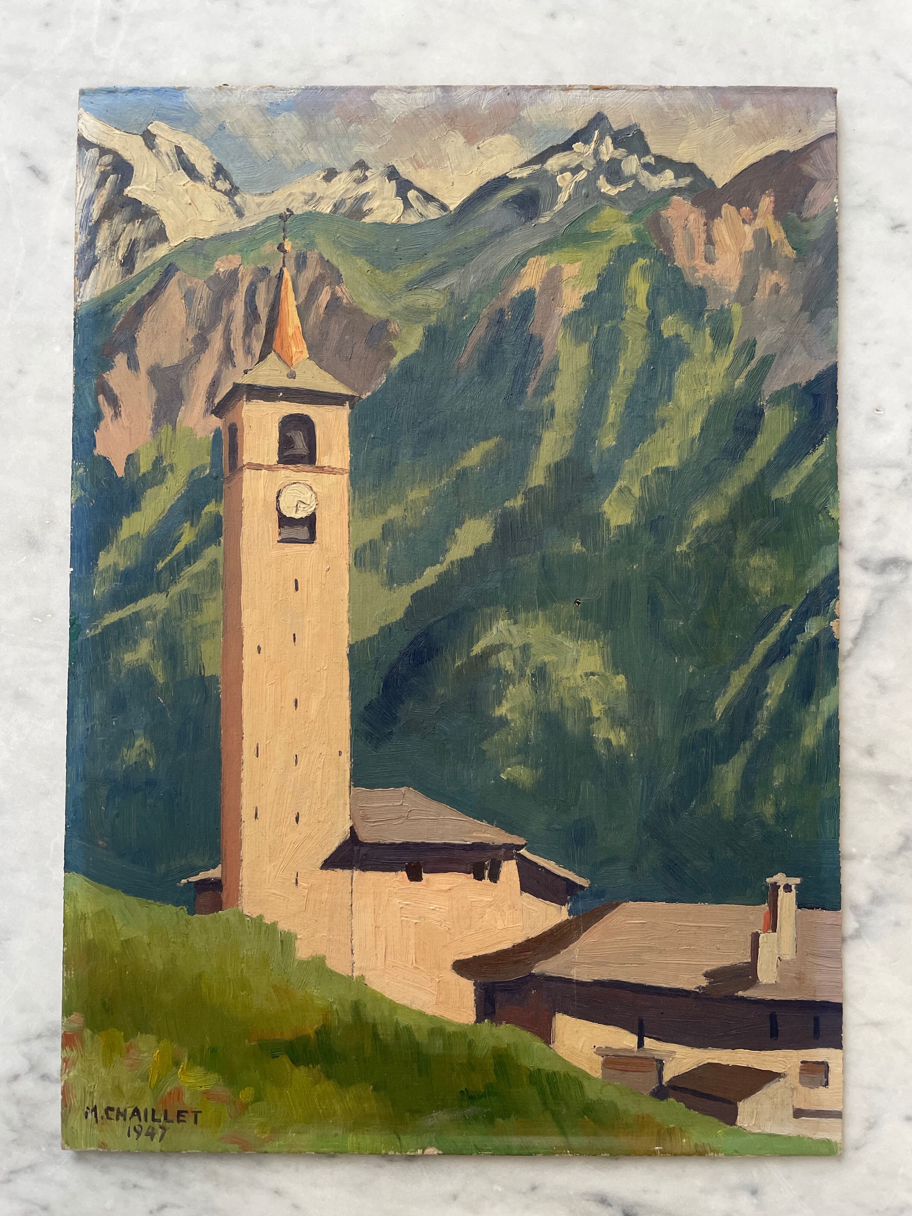 Oil painting landscape mountain 1947