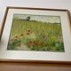 Oil painting on paper by marcel juillard, poppy fields, wooden frame