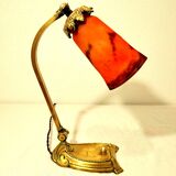 Art-nouveau lamp articulable bronze foot with glass paste shade muller lunéville