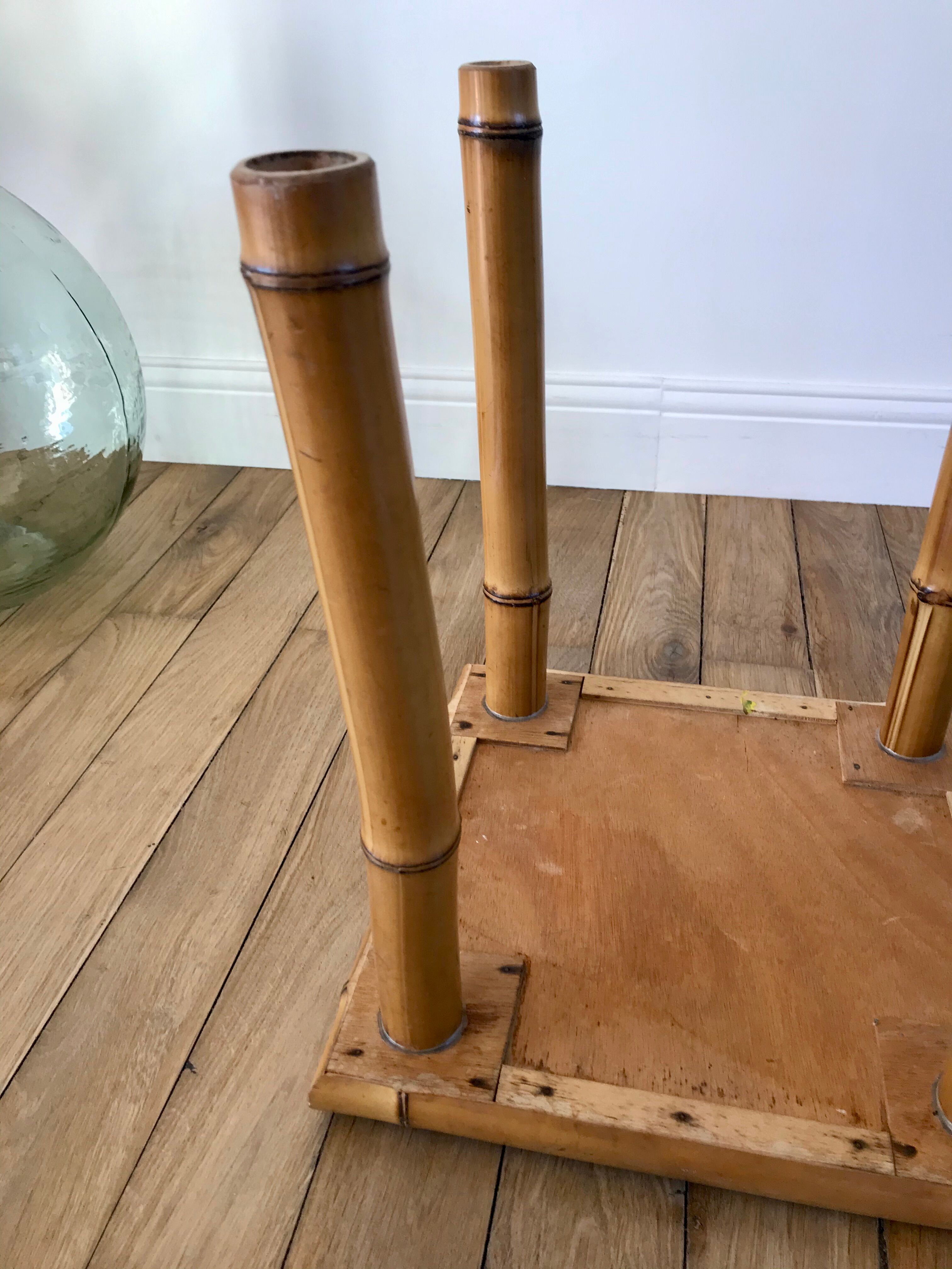 Vintage rattan and bamboo stool 50s-60s
