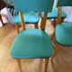 Set of 4 vintage chairs in blonde wood and turquoise faux leather – 1960s