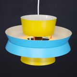 Unique colorful swedish design lamp in yellow and blue color