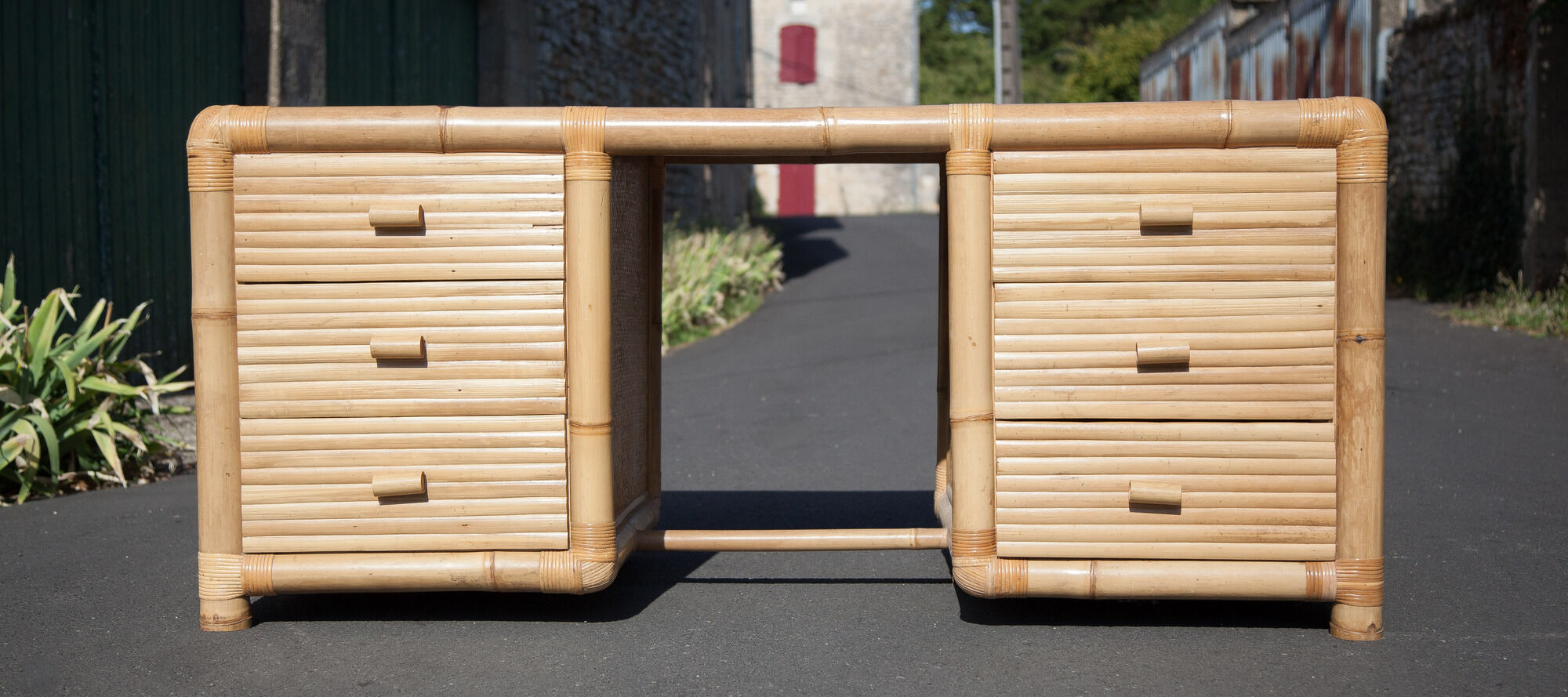 Bamboo desk, large drawer desk with chair, storage, bamboo furniture, interior decoration
