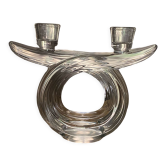 Candlestick two torches in cristal of Vannes Le Chatel art deco