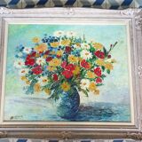 Old painting representing a bouquet of flowers