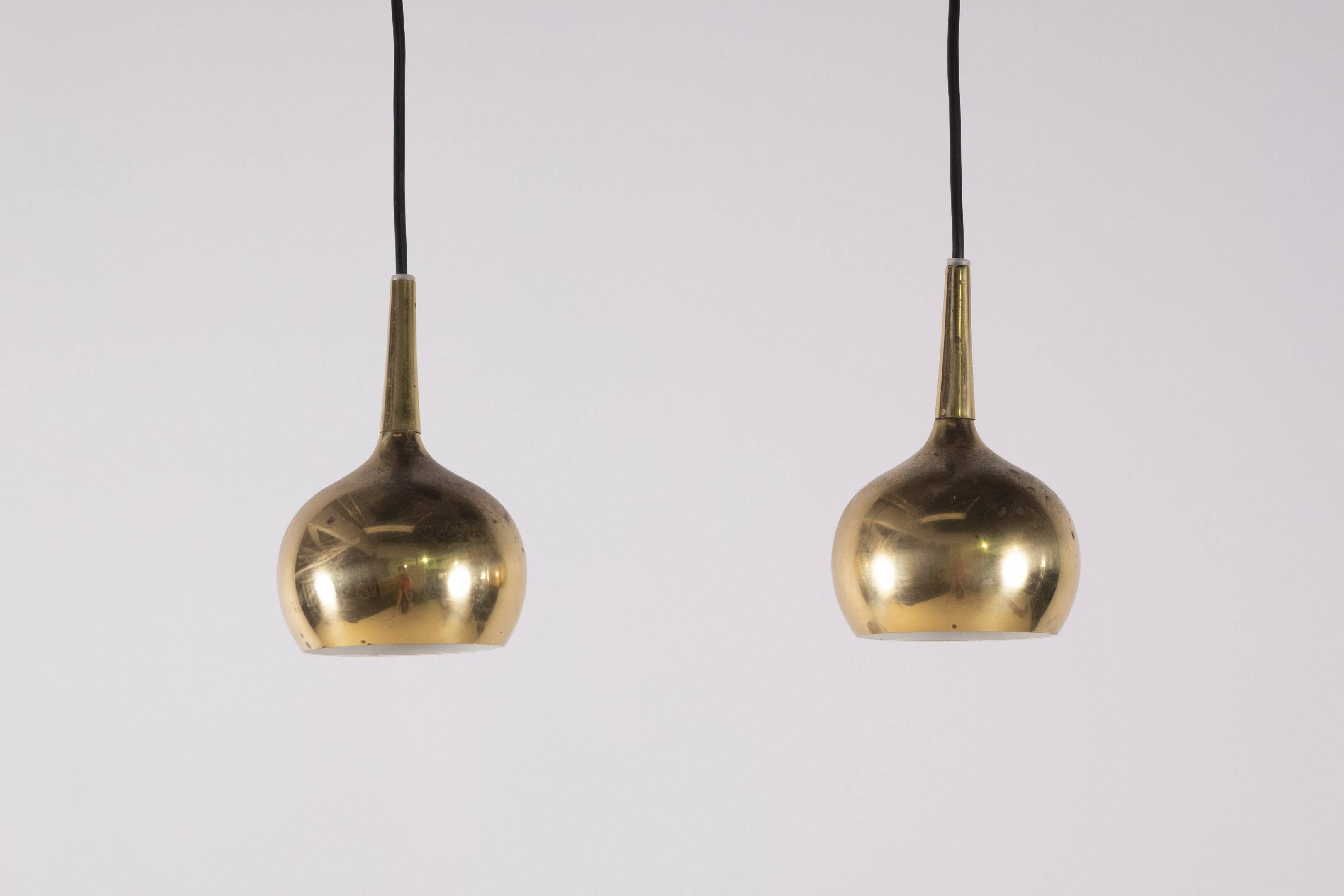 2x Hans Agne Jakobsson Brass Pendant Lamp, 1960s Sweden