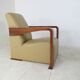Leather armchair and art deco wood with Oottoman by Hugues Chevalier 2000s