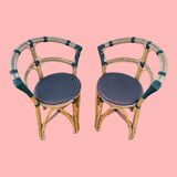Pair of bistro chairs in bamboo and two-tone weaving
