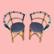 Pair of bistro chairs in bamboo and two-tone weaving