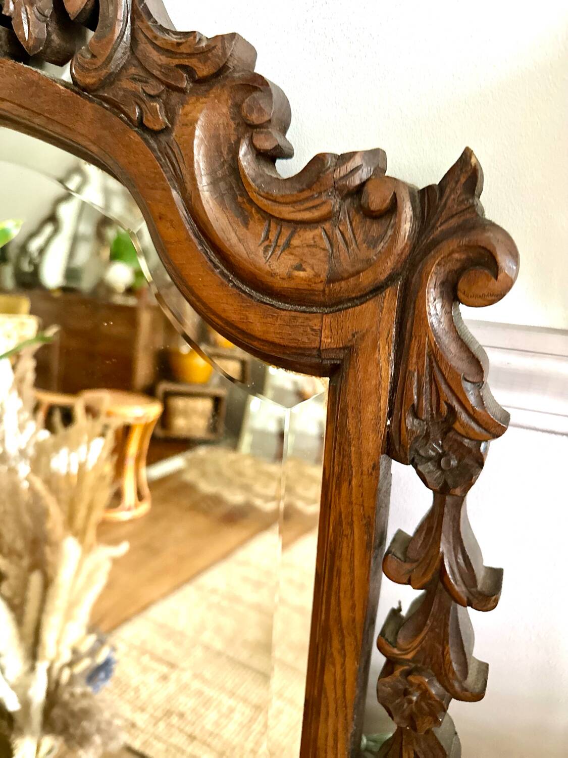 Vintage carved wooden mirror 110x58