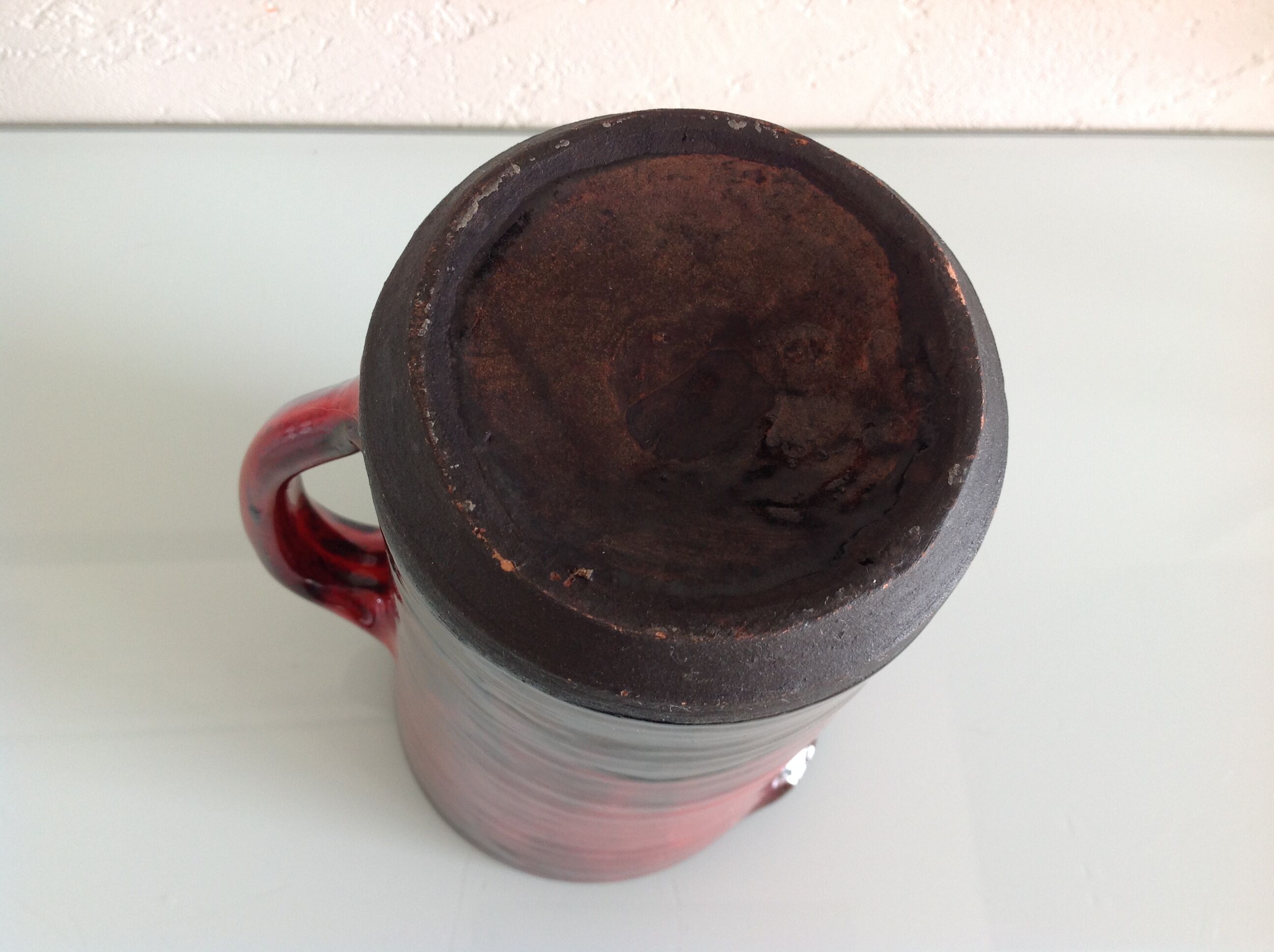 Pitcher in glazed red ceramic / vintag 60s-70s