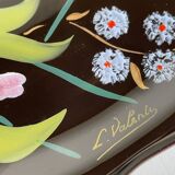 LONGWY earthenware dish with lilies signed L. VALENTI