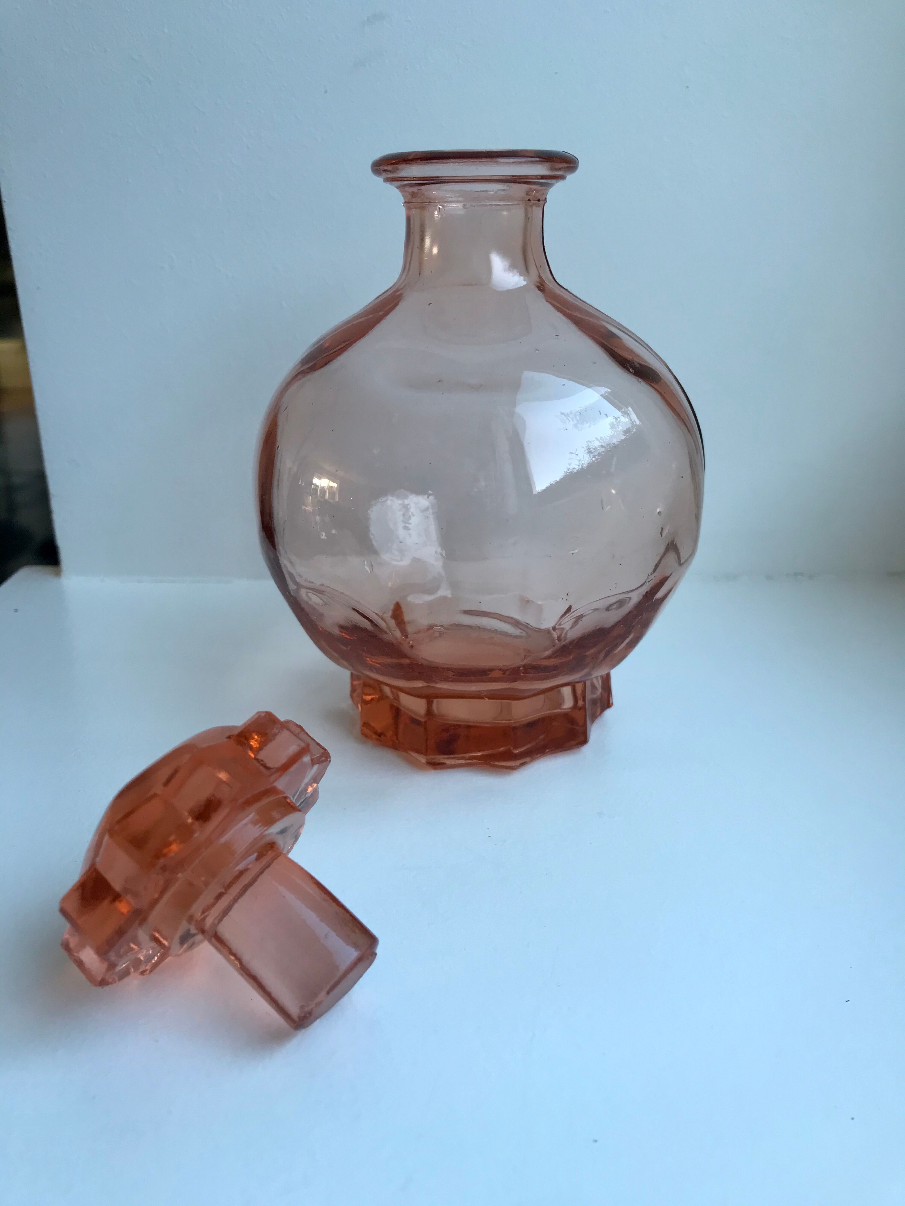 Art deco pink glass decanter 40s