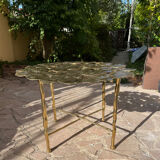Carved brass coffee table with ginkgo decor