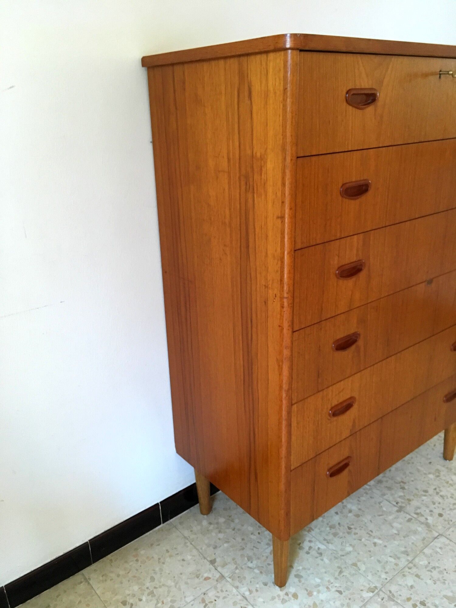 Scandinavian vintage teak stamped dresser 60s