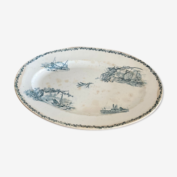 Oval dish Terre de Fer Creil & Montereau "Marine"