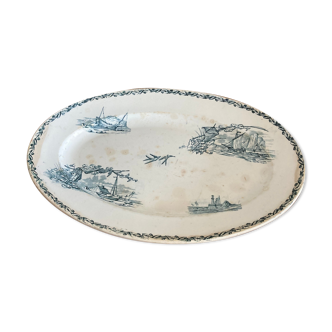 Oval dish Terre de Fer Creil & Montereau "Marine"