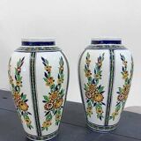 Pair of Boch Frères La Louvière vases, floral decoration signed Charles Catteau