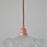 White pleated glass pendant lamp – electric mounting copper color